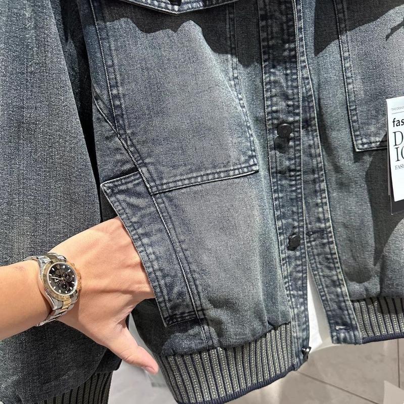 Men S Denim Jacket Loose Fit Workwear Style Lapel Long Sleeve