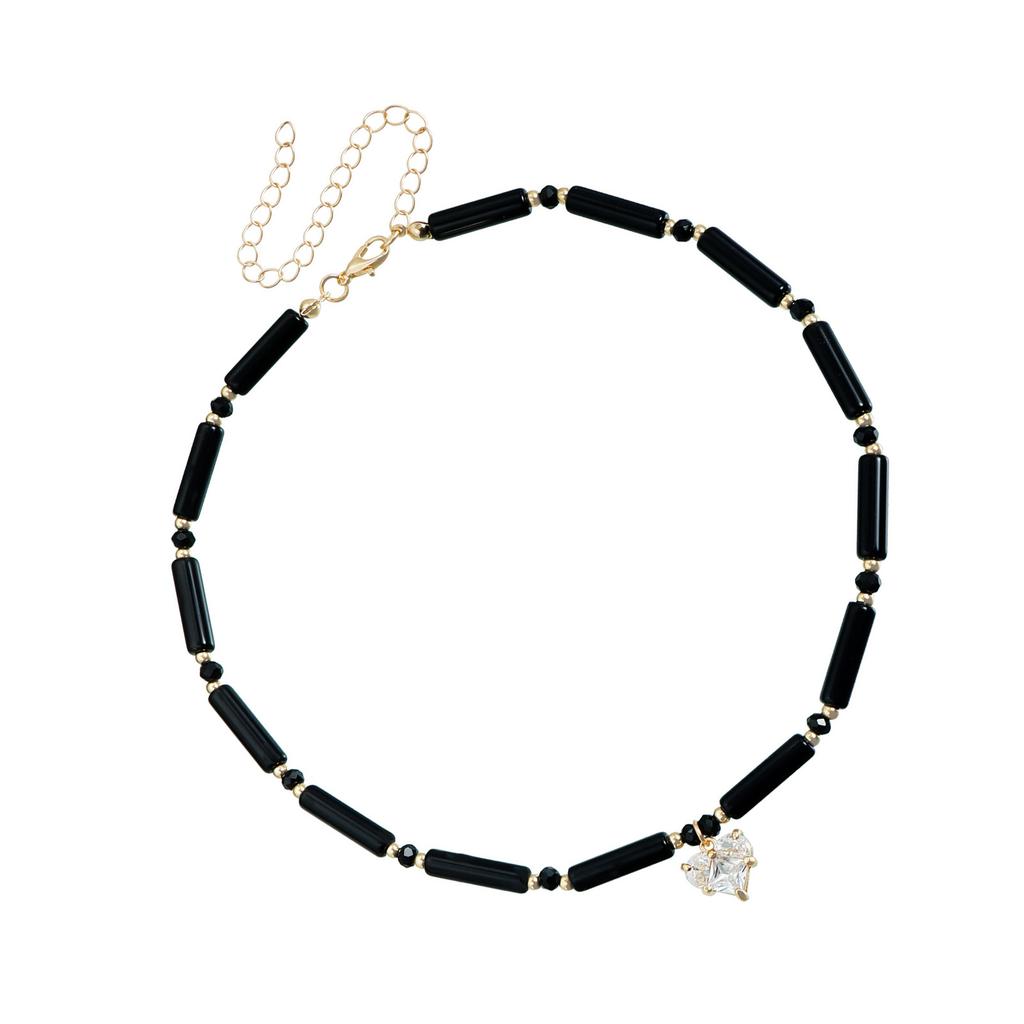 Adjustable Glass Bead Zircon Clavicle Necklace with Heart Designs for Women Fashion Jewelry Gift Ideas