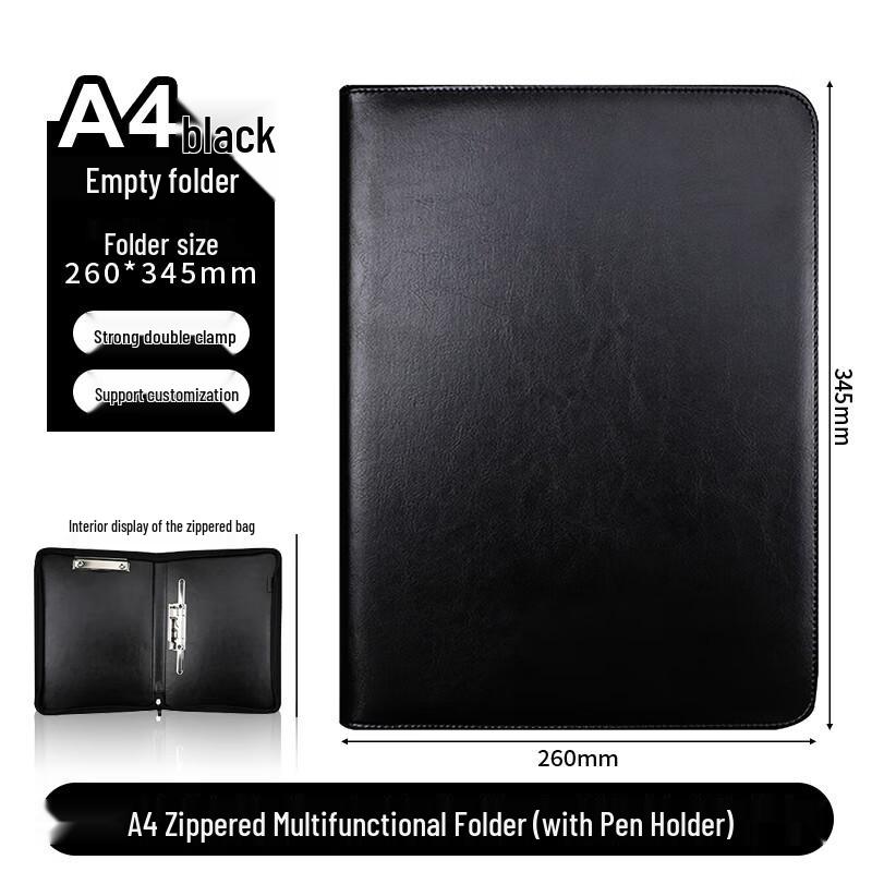 A4 Multi-function Leather Zipper Folder