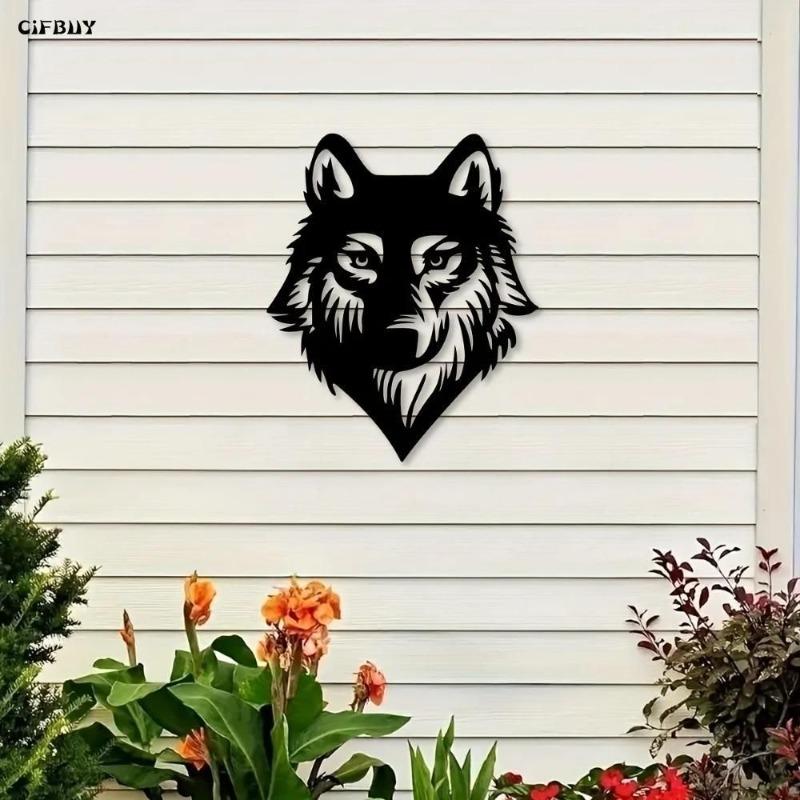 Wolf Head Wrought Iron Art Home and Outdoor Decor Wall Sculpture Living Room Bedroom