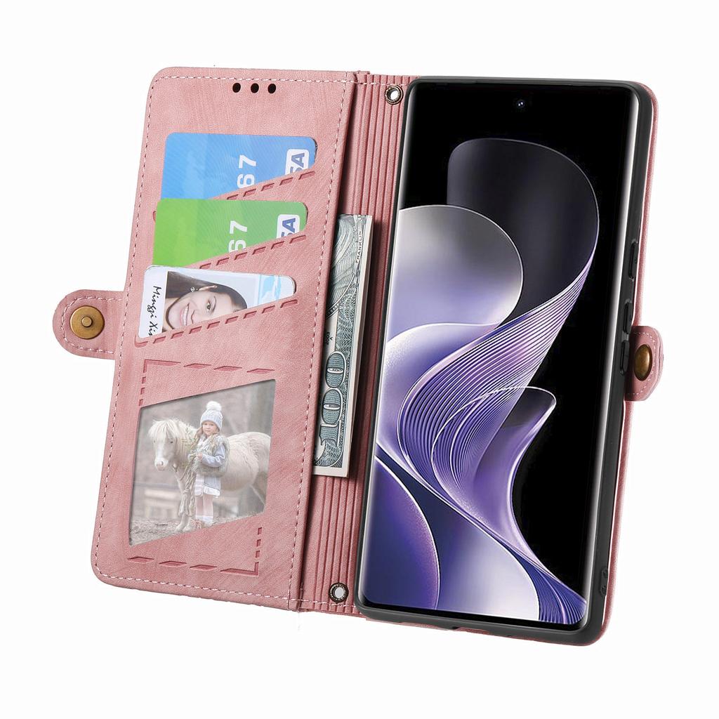 Etui portfel na zamek błyskawiczny ze skóry z geometrycznymi liniami na Xiaomi Redmi Note 14 Pro 5G/Poco X7 5G