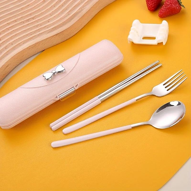 3pcs stainless steel portable cutlery spoon fork and chopsticks storage box gift Travel set for Outdoor,Picnic,School New year