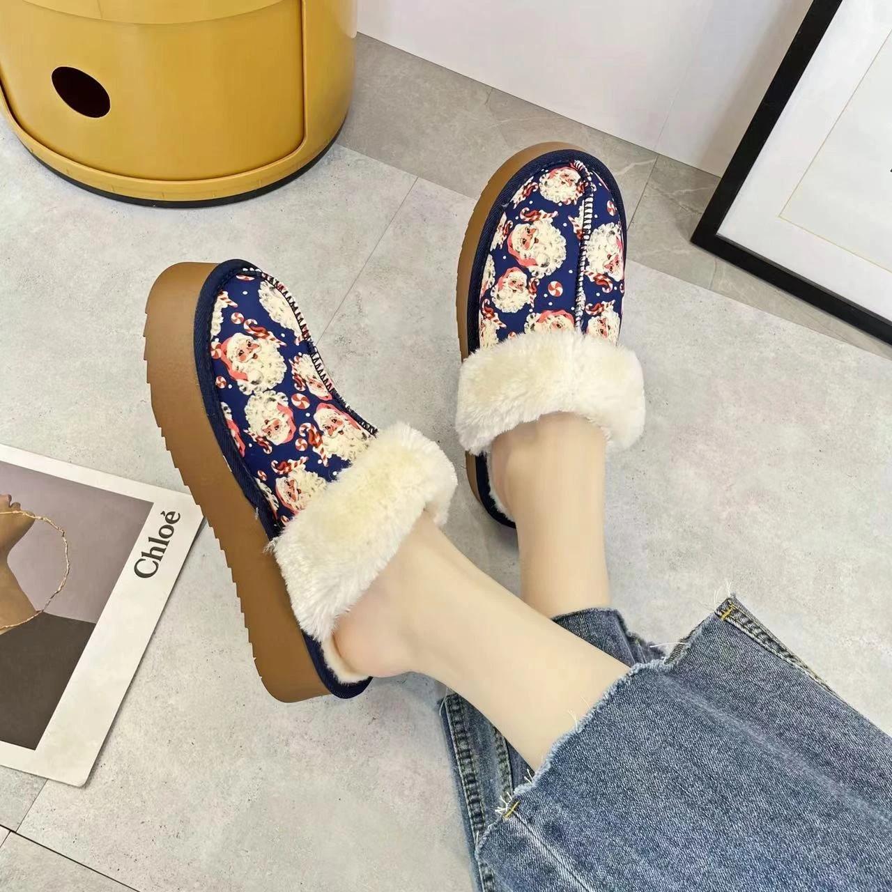 

Женские тапочки на платформе, осенне-зимние, с закрытым носком, сохраняющие тепло, плюс короткие плюшевые домашние туфли из хлопка для женщин, повседневная обувь для дома 36