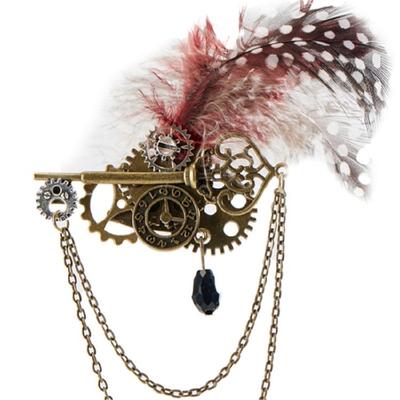 Steampunk Gear Brooch Lapel Pin with Chain Gothic Vintage Elegant Jewelry Badges