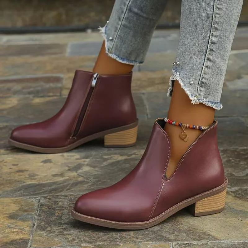Plus Size Side Zipper Pointed Toe Chelsea Boots Fall New Square Heel Short Women's Boots Women's Women