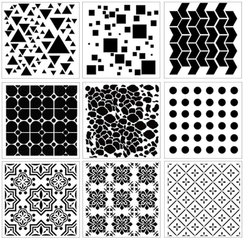 

9pcs DIY Stencils for Crafts Reusable Texture Stencils Layering Stencil for Painting on Wood Wall Scrapbooking Furniture Fabrics