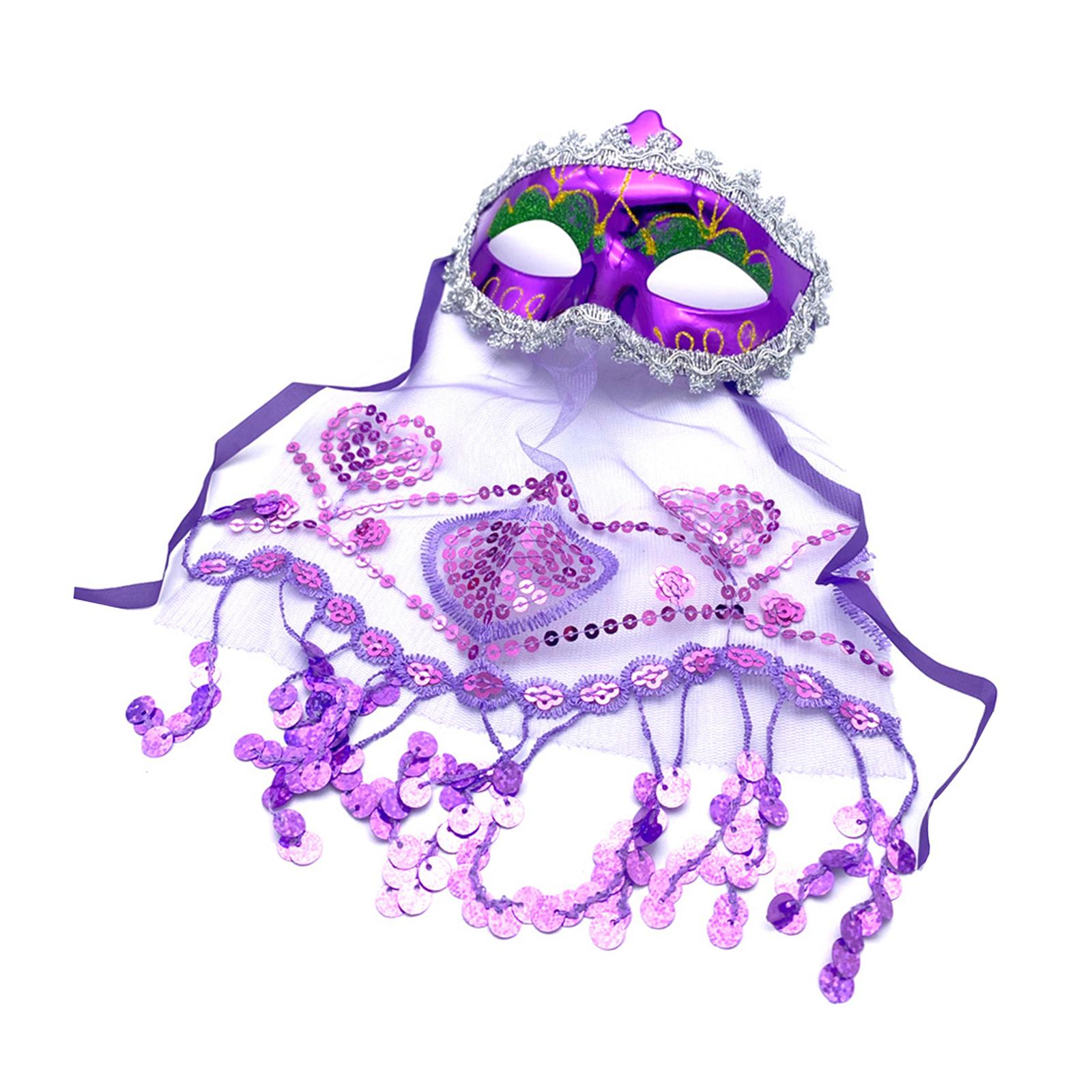 

Women s Belly Dance Face Veil Eye Mask with Ribbon Strap Eyemask for Halloween Dress up Stage Performance Night Club Carnival фіолетовий