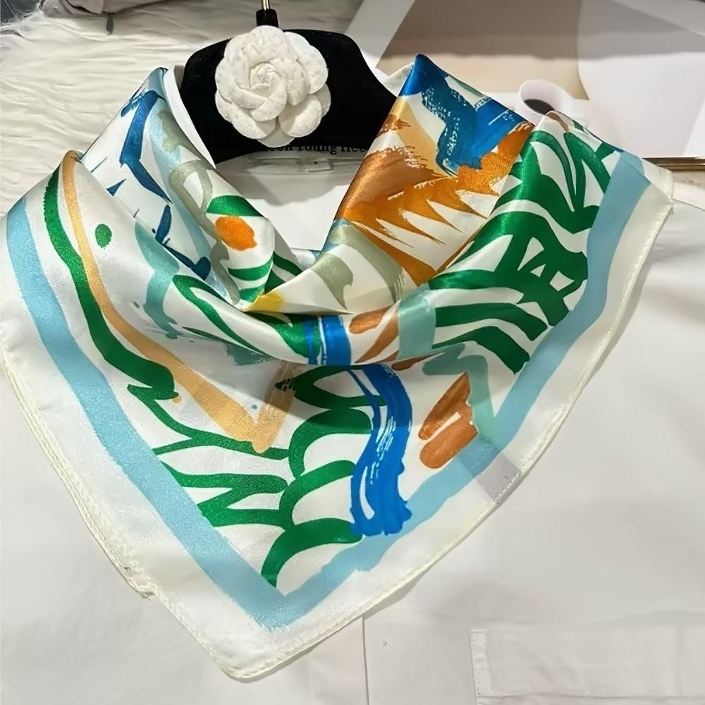 green Women 100% Mulberry Silk Scarf For Hair Headscarf Spring Fall Elegant Floral Small Silk Square Neck Scarves Neckerchief