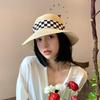Rhinestone Checkerboard Bow Sun Straw Hat Women's Summer Straw Shading Hat Seaside Beach Bucket Hat Basin Hat