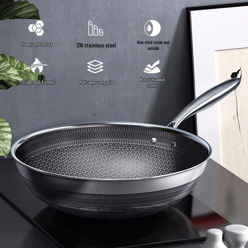 Kangbahe 32cm 316L Stainless Steel Non-stick Wok
