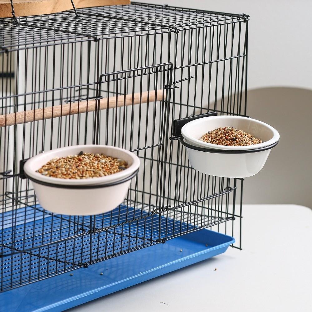 Wide Mouth Hanging Ceramic Parrot Bowl Detachable Prevents Spills Bird Feeding Bowl with Stand Parrot Water Feeder Small Pets