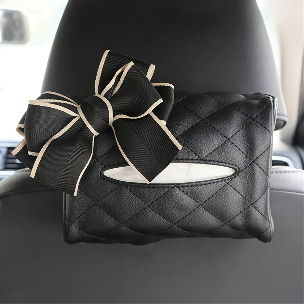 1PC Car tissue box, bow leather, car seat back hanging type, women's toilet paper box, multifunctional armrest box, tissue box