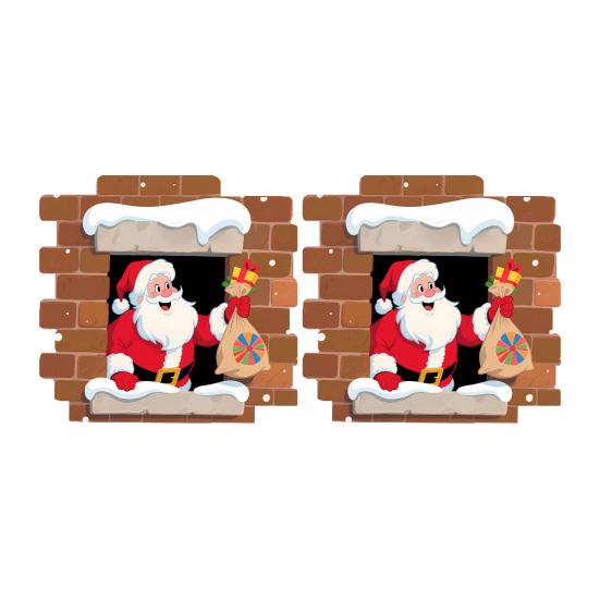 Santa Claus Breaking Wall Christmas Stickers Removable PVC Decals Funny Santa with Gift Bag Breaking Through Wall Art for Bedroom Backdrop Decor