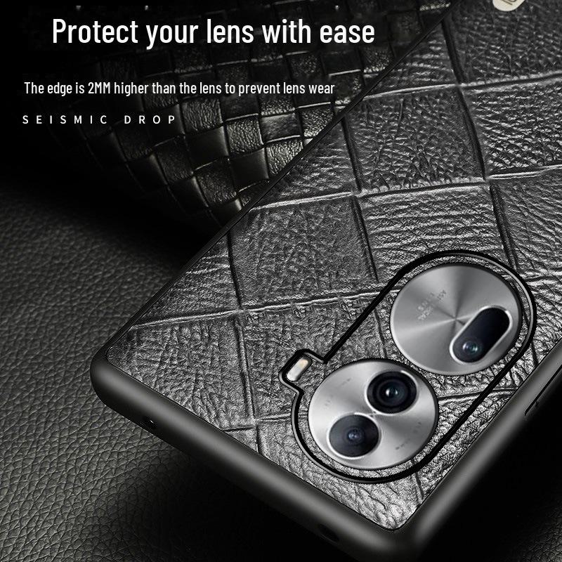 Capa para Celular OPPO Reno6: Capa Protetora de Couro Genuíno com Padrão Diamante de Couro de Vaca - Design Abrangente para Reno6Pro+ & 6PRO