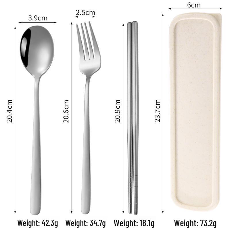 

Корейский набор дорожных столовых приборов из нержавеющей стали: Ложка, вилка и палочки для еды - Портативный студенческий подарок
