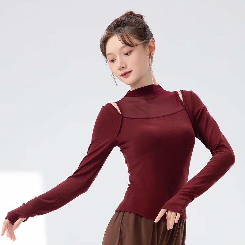 WEZHO Women s High-Neck Mesh Long-Sleeve Dance & Yoga Top