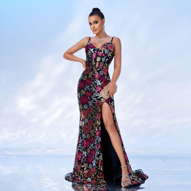 Black Evening Dress Spaghetti Strap Sequin Party Dress Black S