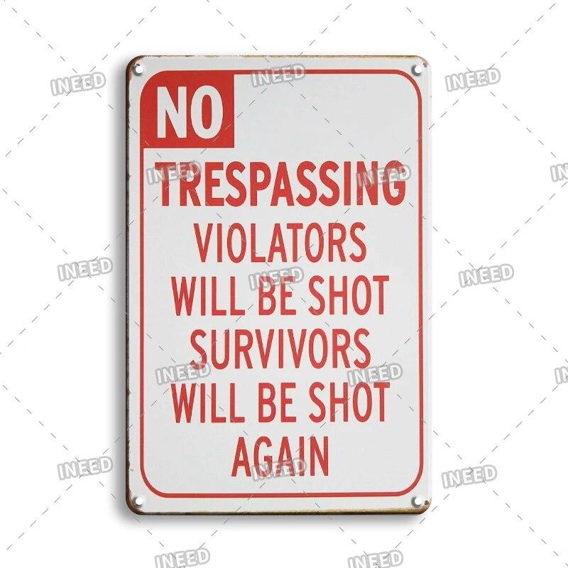 Warning Tin Sign Caution Decoraitve Plaque No Trespassing Retro Metal Vintage Plate Garden Man Cave Club Home Shop Wall Decor