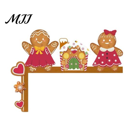 Entrance Door Corner Decor Christmas Topper, Wooden Sign, Santa Snowman Gingerbread Decoration Man Frame for Home Holiday Party Indoor Seasonal