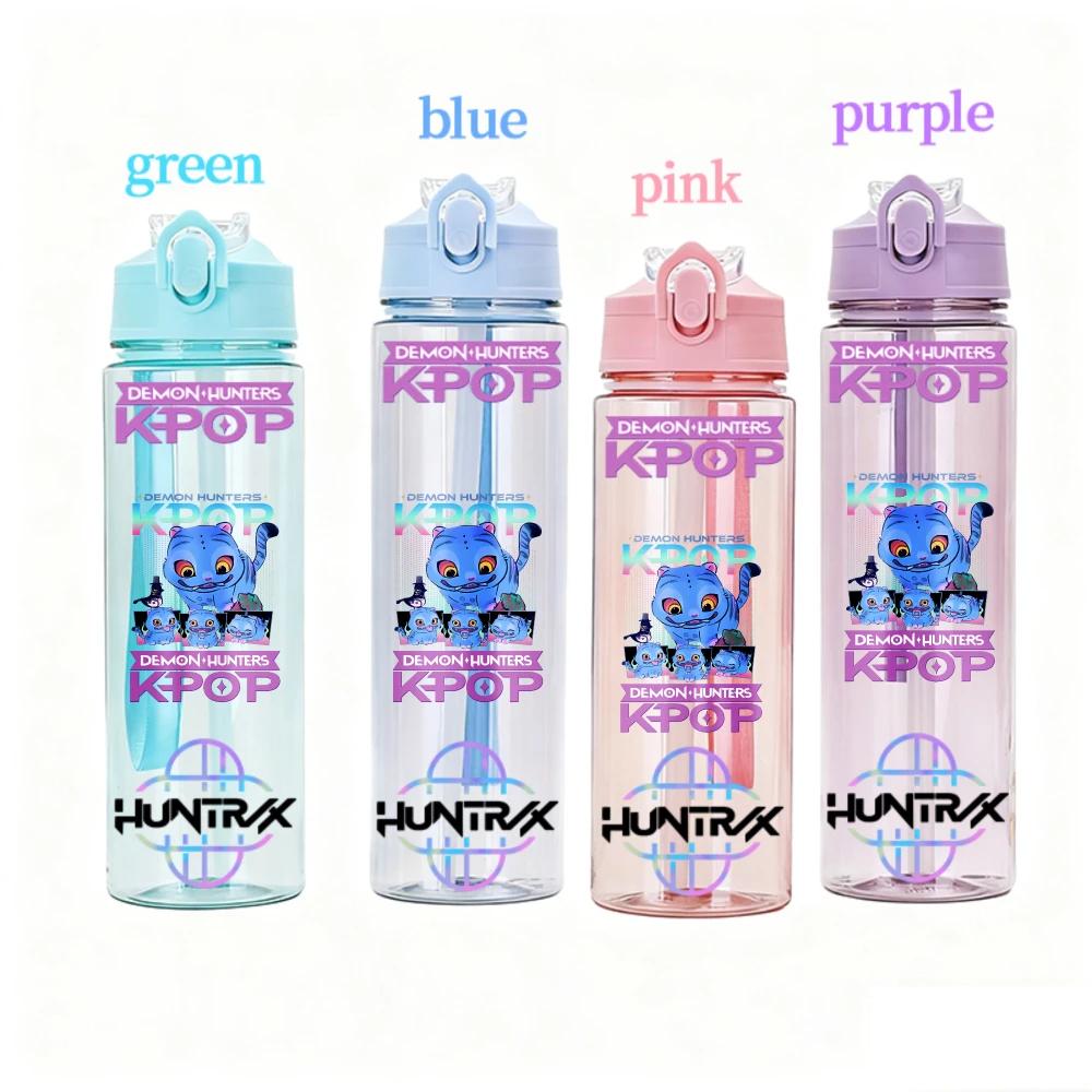 800ML KPOP Demon Hunters Transparent Water Cup Leakproof Shatterproof Anime Fashion Portable Sports Cup designed for Boys and Girls Present