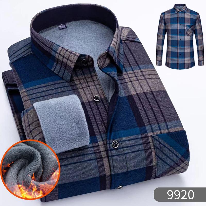 

Осенне-зимняя утолщенная флисовая рубашка для мужчин, деловая клетчатая рубашка с длинным рукавом, теплая одежда, отложной воротник, рубашки на пуговицах, классические XXXXL