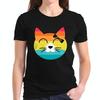 Cat Face T-Shirt with Gradient Colors Bow - Cotton Short Sleeve -All-cotton