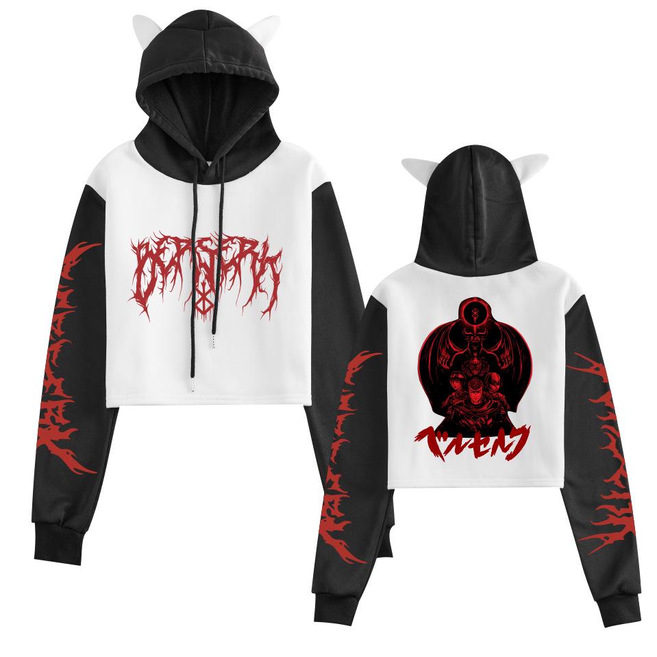 New Demon Slayer Cat Ear Color Block Hoodie - Plus Velvet, Loose Fit, Casual Pullover