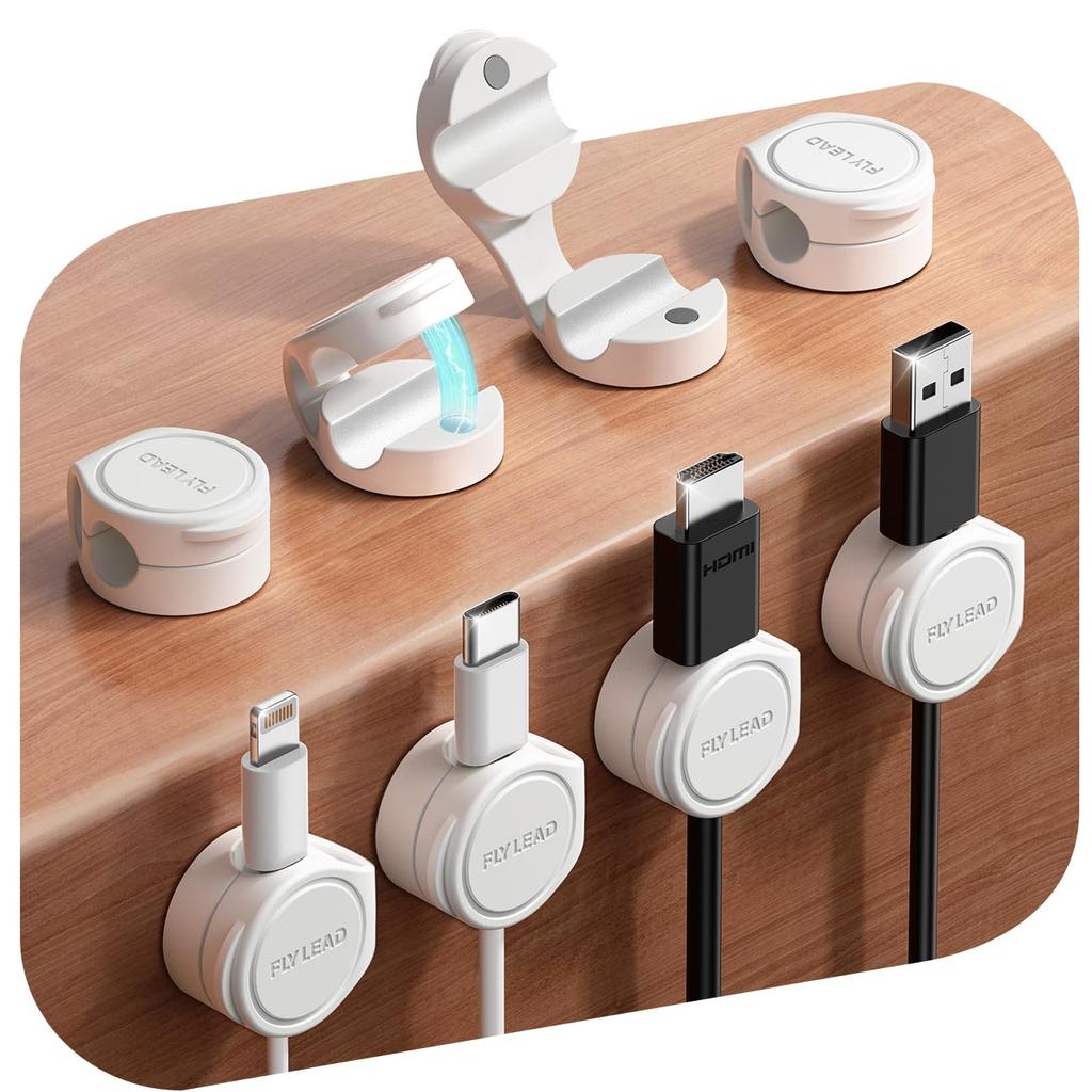 Of 8 Magnetic Cable Cable Clips for Cable Smooth Cable Cord Clips with Strong USB Cable Wall Compatible with Mouse Keyboard Power Headphone and White