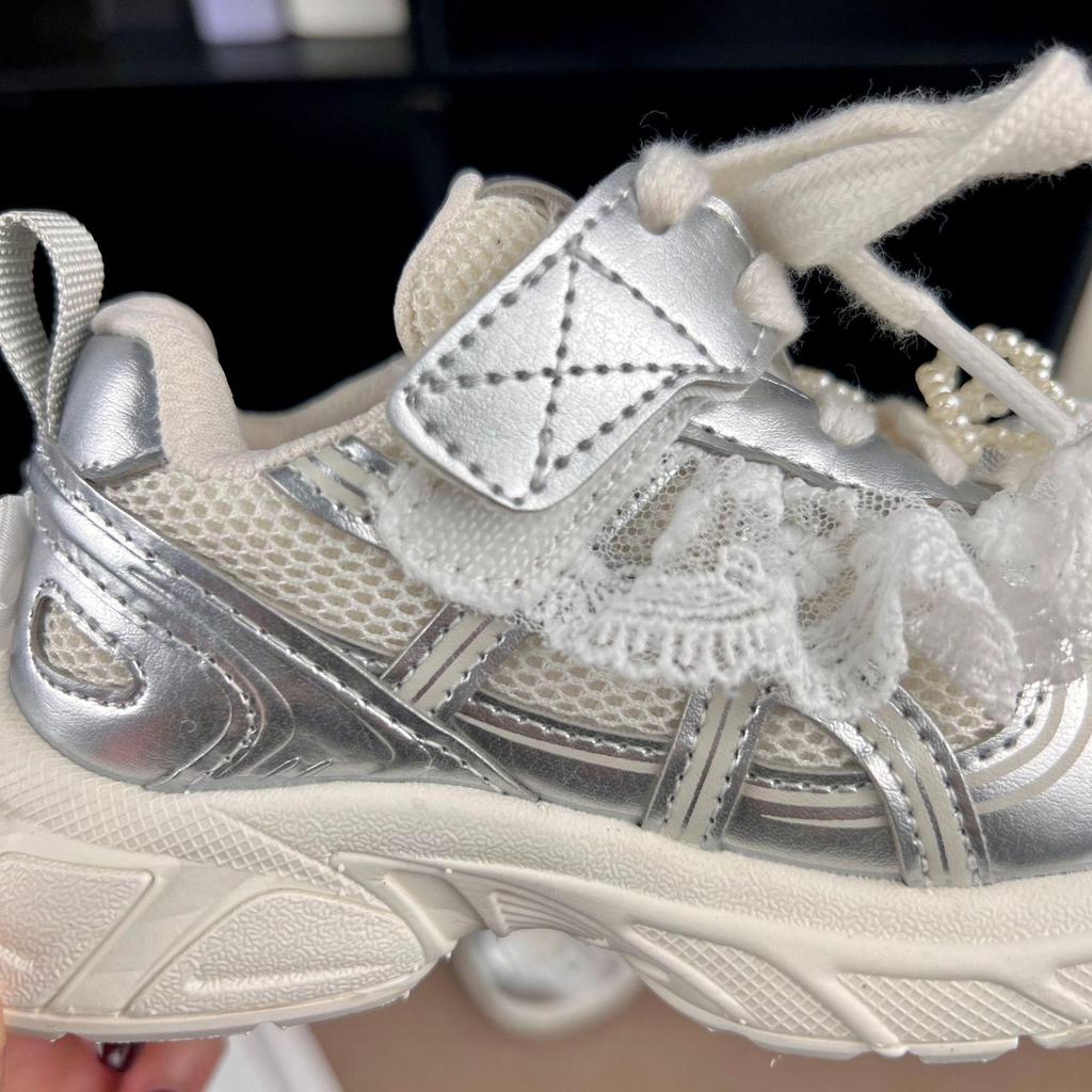 Girls' Lightweight Rhinestone Lace Sneakers - 2026 Spring/Autumn Fashion Versatile Student Sports Shoes