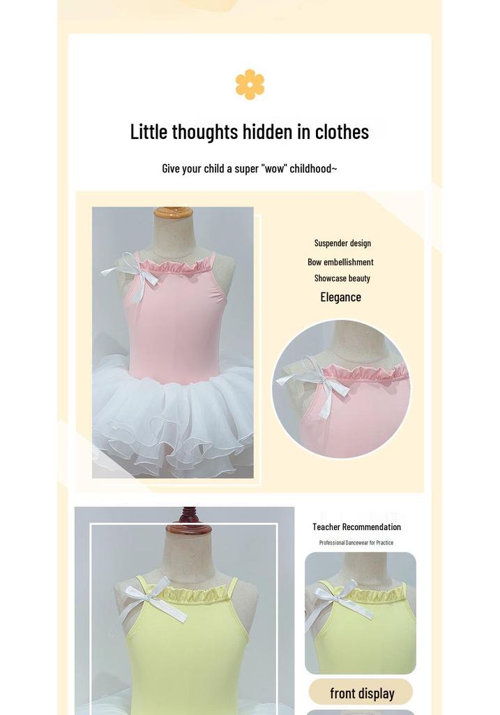 Girls' Spaghetti Strap Ballet Costumes with Gauze Skirt for Practice & Performance – Spring/Autumn New Styles