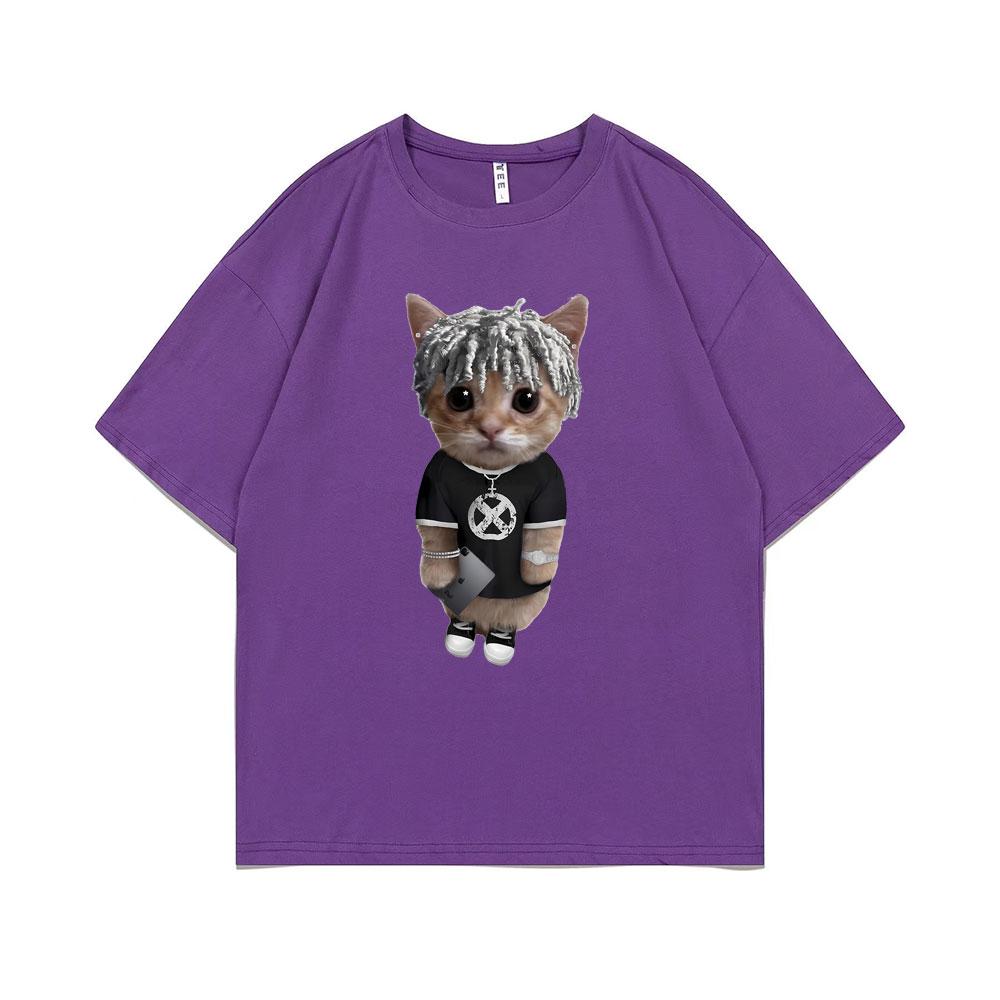 Rapper Ken Carson Kitty Print T Shirt Regular Men Hip Hop Loose Tshirt Male Fashion Cotton Street Tees Funny Men's Short Sleeve