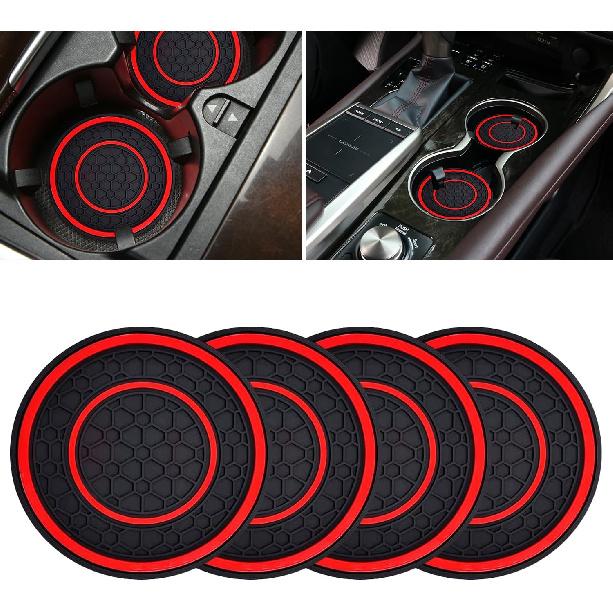 Car Cup Coasters - 2 Pack 2.75 Inch Diameter Universal Auto Anti Slip Cup Holder Insert Coaster, Suitable for Most Car Interior Accessories(Red)