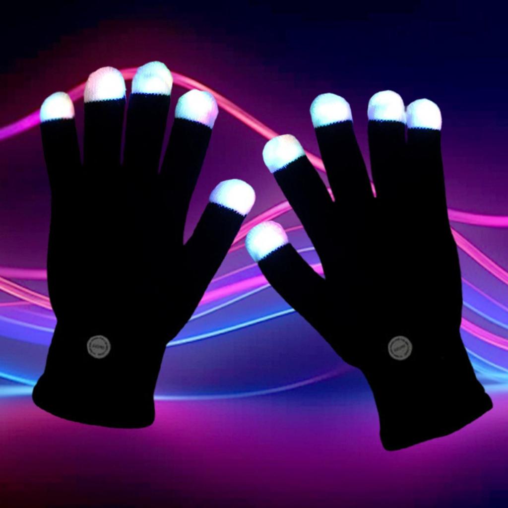 LED Gloves 7 Colors Glowing for Game Light Show Concert Halloween Costume