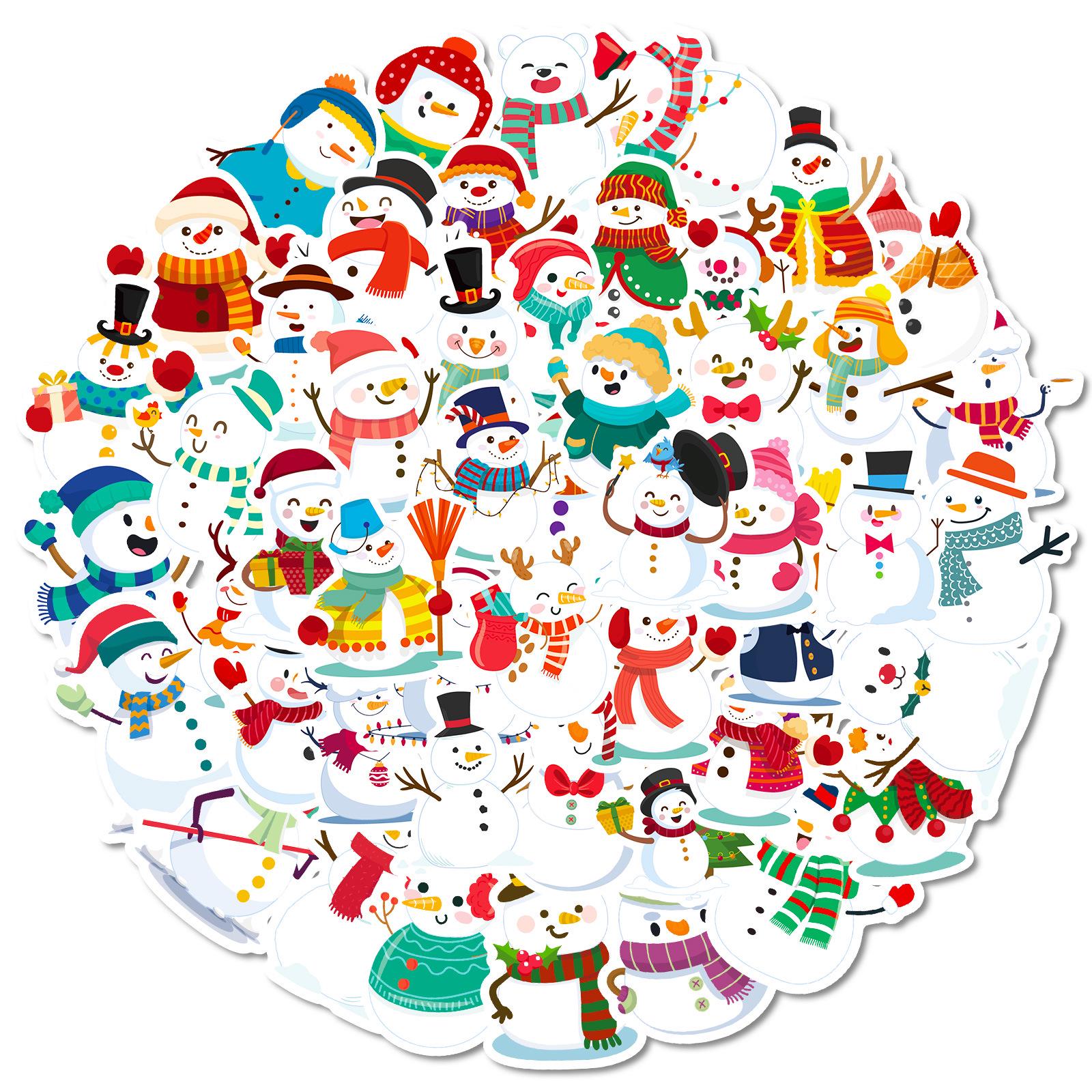 50 Snowman Stickers - Cartoon Merry Christmas Festive Decorations