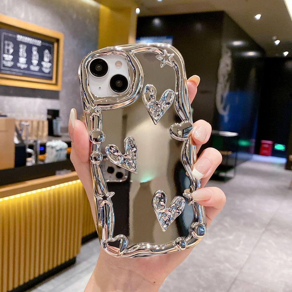 Electroplating Mirror Suitable for Apple 15 Mobile Phone Case Love Bracelet IPhone13 16PRO Silver Bear Full Cover Soft Shell