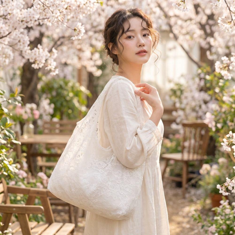 Handtasche Spitze Umhängetasche Leichte Blumen-Canvas-Tasche Tragbare Blumen-Tragetasche Täglich