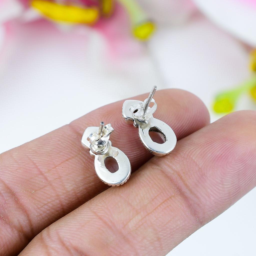 Natürlicher Rosenquarz, Peridot 925 Sterlingsilber Ohrstecker 0,75" T4k14