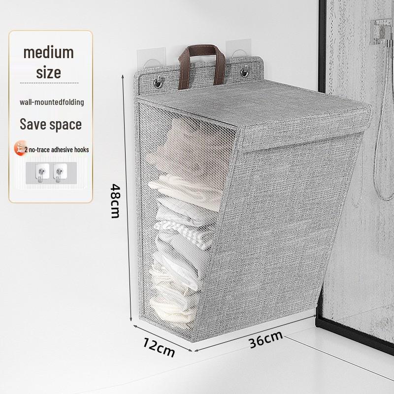 Foldable Cotton Linen Laundry Hamper: Wall-Mounted Multifunctional Organizer for Bathroom, Dorm, and Household Use.