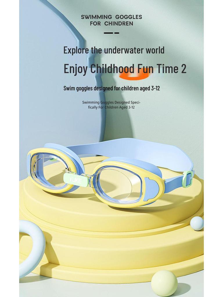 Kids' Waterproof Anti-Fog Swim Goggles with Cap - Medium To Large Fit, Small Frame, High Definition Professional Set.