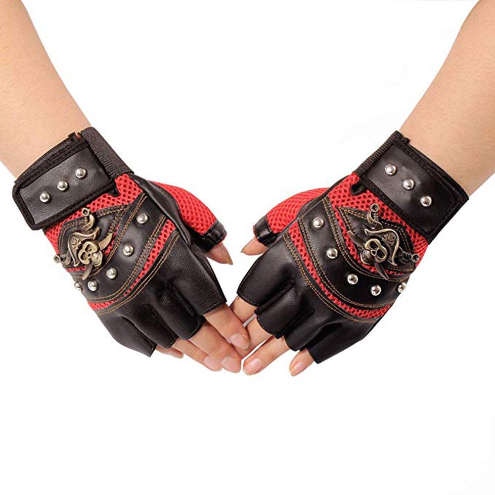 1 Paio Guanti Pirata Scheletro in Ecopelle Borchie Guanti Punk Mezza Dita Guanti da Uomo per Moto