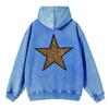 Vintage Womens Acid Wash Hoodies Leopard Pentagram Printing Pullovers Pocket Oversize Cotton Sweatshirts Clothes