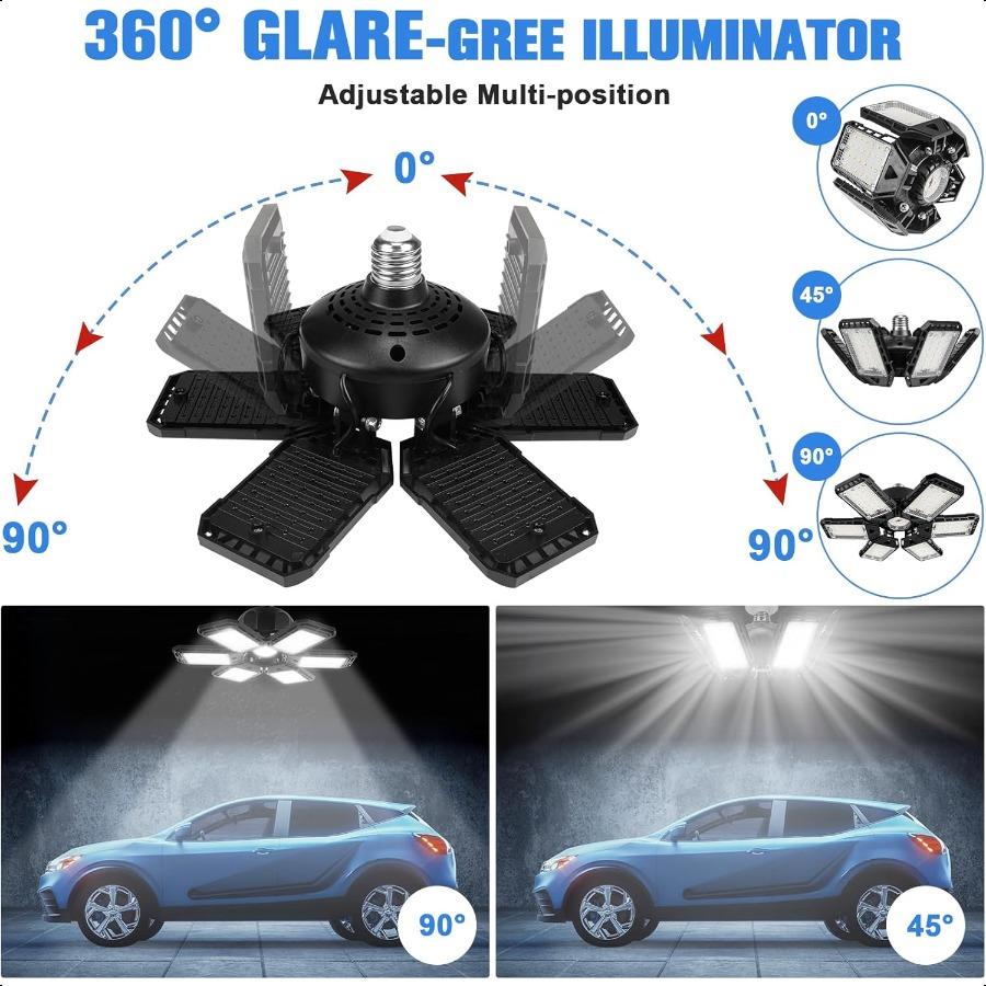 

Светодиодные лампы для гаража, 2 шт., 180 Вт, 18000 лм, 6500 К, светодиодный светильник для мастерской с 6 + 1 деформируемыми панелями, потолочные светильники для подвала, сарая United States