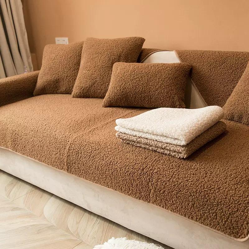 Winter Lamb Wool Sofa Cushion Anti Slip Nordic Minimalist Cushion, Universal All Season Thicken