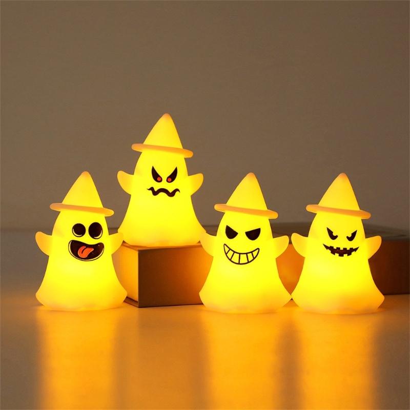 4Pcs Luminated Ghostly Figurine Desk Light Halloween Night Lamp Decoration For Table Mantels Kitchen Countertops Shelf