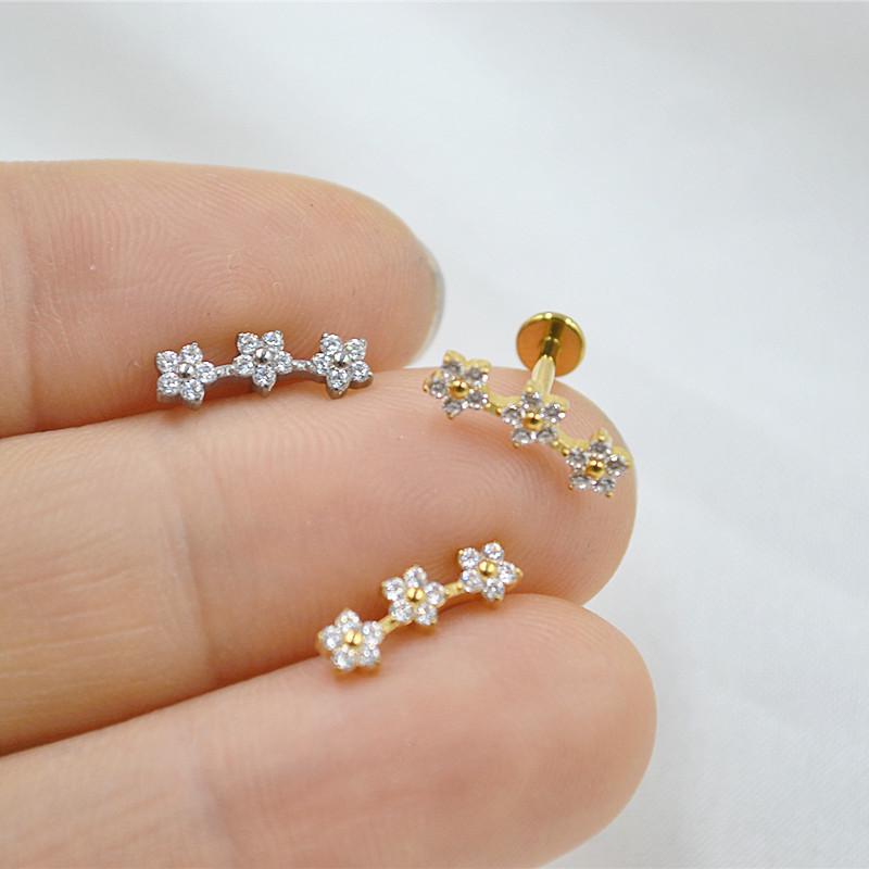 G23 Titanium Zircon Flower Lip & Tragus Stud