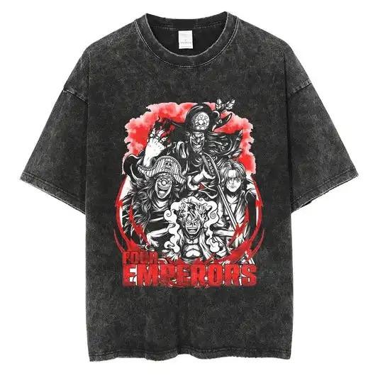 Japan Hot-blooded Anime One Piece Luffy Graphic Print T-Shirt Men Women Vintage Washed Cotton Summer New Tee Streetwear Y2K Fashion Oversized Top