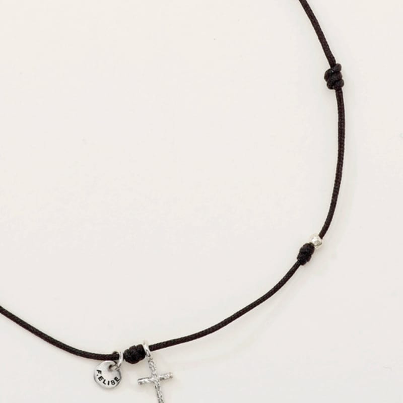 

FINDELISE The Cross Black Silk Anklet ONE