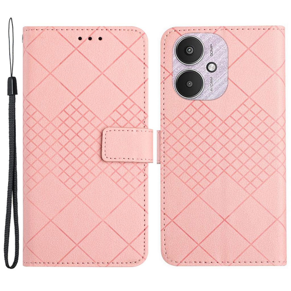 HT06 For Xiaomi Redmi 13C 4G/5G/13R 5G/Poco M6 5G/Poco C65 4G Leather Case Rhombus Pattern with Wrist Strap