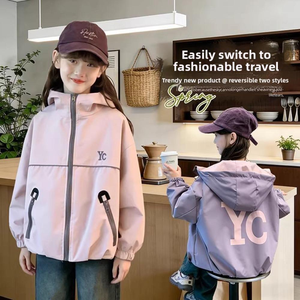 Giacca Reversibile per Bambina Primavera Autunno Moda Bambini Top Giacca a Vento con Cappuccio per Bambini Grandi Cappotto da Esterno