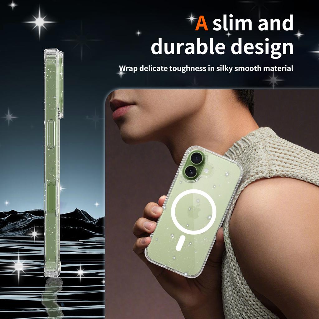 Mag Safe Phone Cover for Magsafe Iphone 17 Pro Max Air 17Pro Iphone17 16 Plus 16E 15 14 Pro 13 Pro Anti-Yellowing Clear Glitter Case Accessories